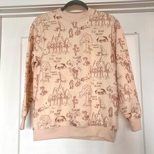 Winnie the Pooh Womens Cream All Over Toile Print Crew Neck Sweatshirt Sz XS-NWT